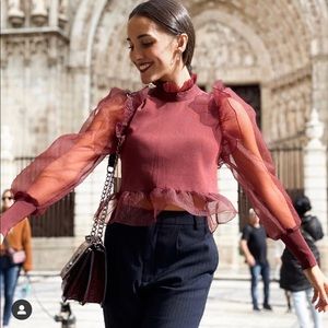 Zara contrasting organza sweater blogger favorite